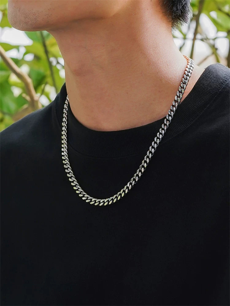 classic cuban link sterling silver biker necklace view 3