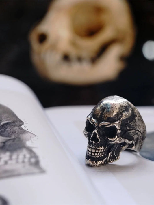 Classic Skull Head 925 Sterling Silver Biker Ring — view 1