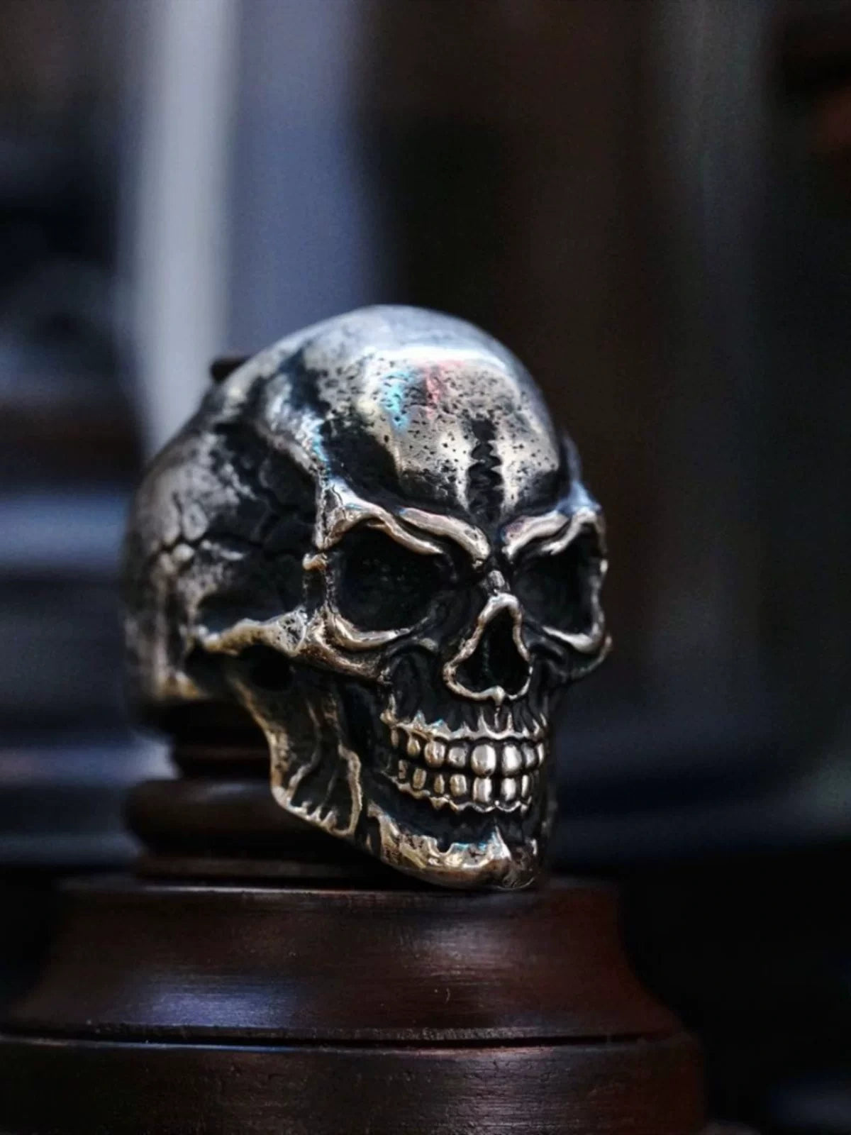 Classic Skull Head 925 Sterling Silver Biker Ring — view 4