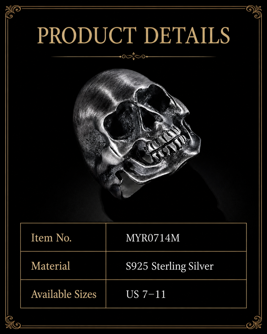 Classic Skull Sterling Silver Biker Ring - product details 6