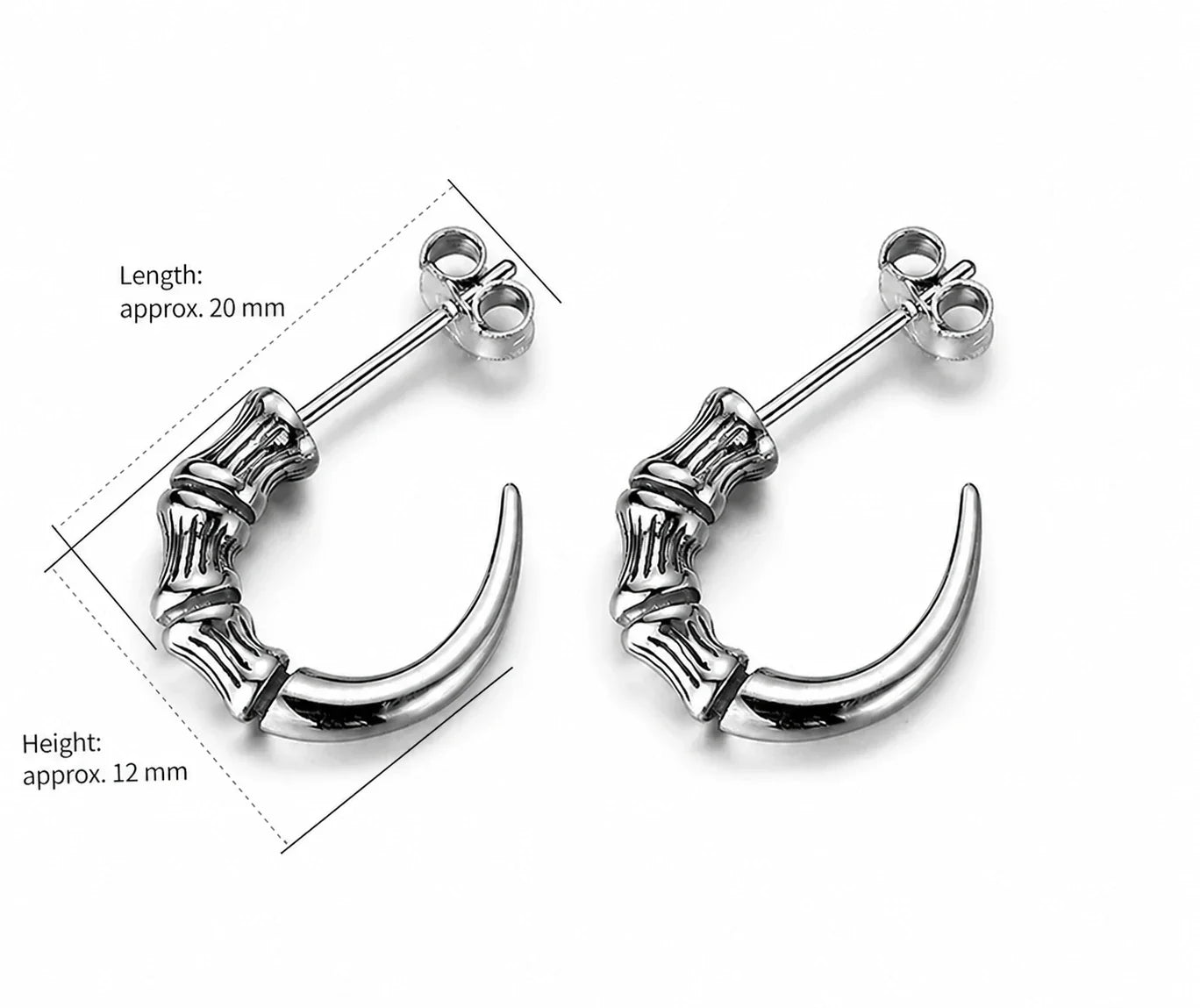 Sterling silver dragon claw stud earrings dimensions