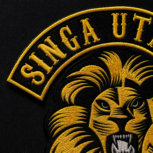 Clear embroidered lettering on a custom motorcycle club rocker patch.
