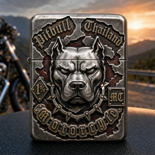 Anniversary motorcycle club lighter with authorized emblem and milestone details