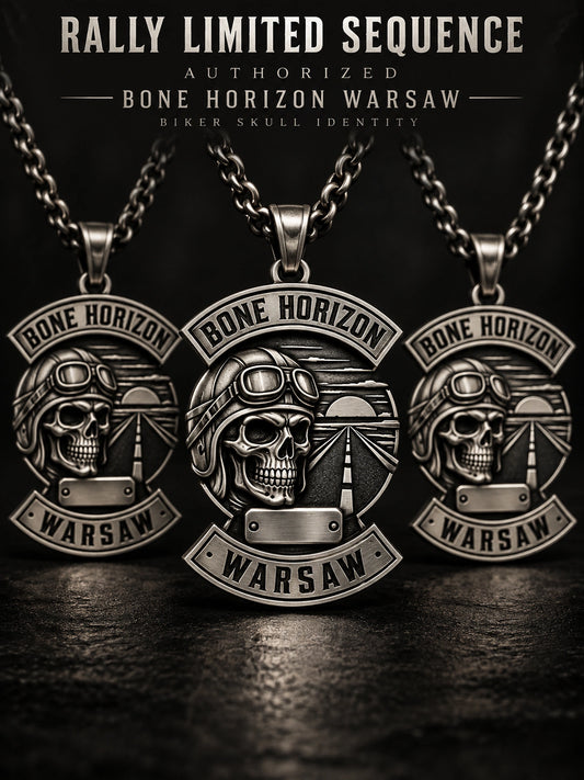 Rally & Event Pendants represented by a unique custom motorcycle-club pendant with complete chain and sculptural mixed-metal architecture.