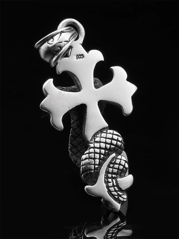 S925 cobra cross biker pendant back view