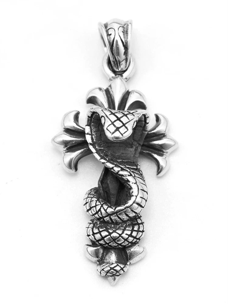 Complete cobra cross silver pendant on white