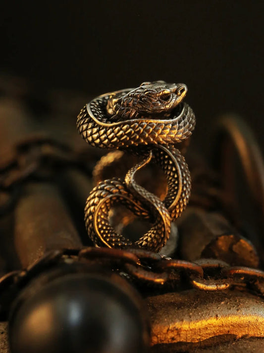 Coiled Snake Adjustable 925 Sterling Silver Biker Ring — view 1
