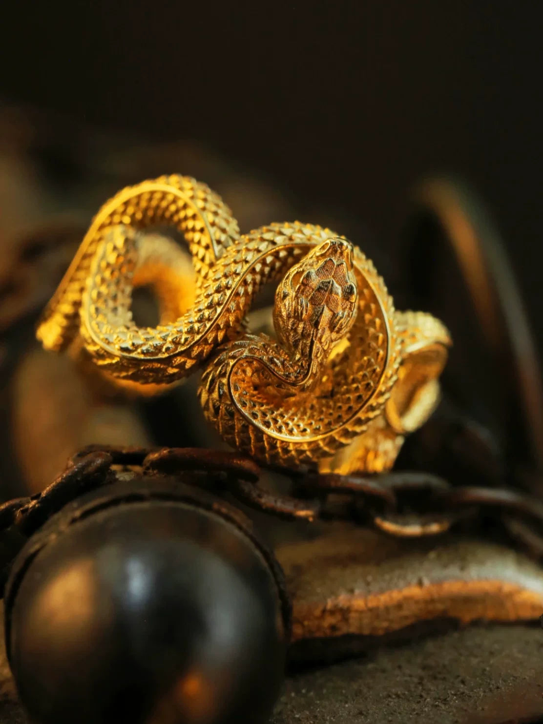 Coiled Snake Adjustable 925 Sterling Silver Biker Ring — view 3