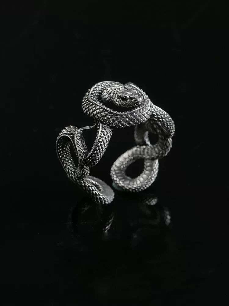 Coiled Snake Adjustable 925 Sterling Silver Biker Ring — view 4