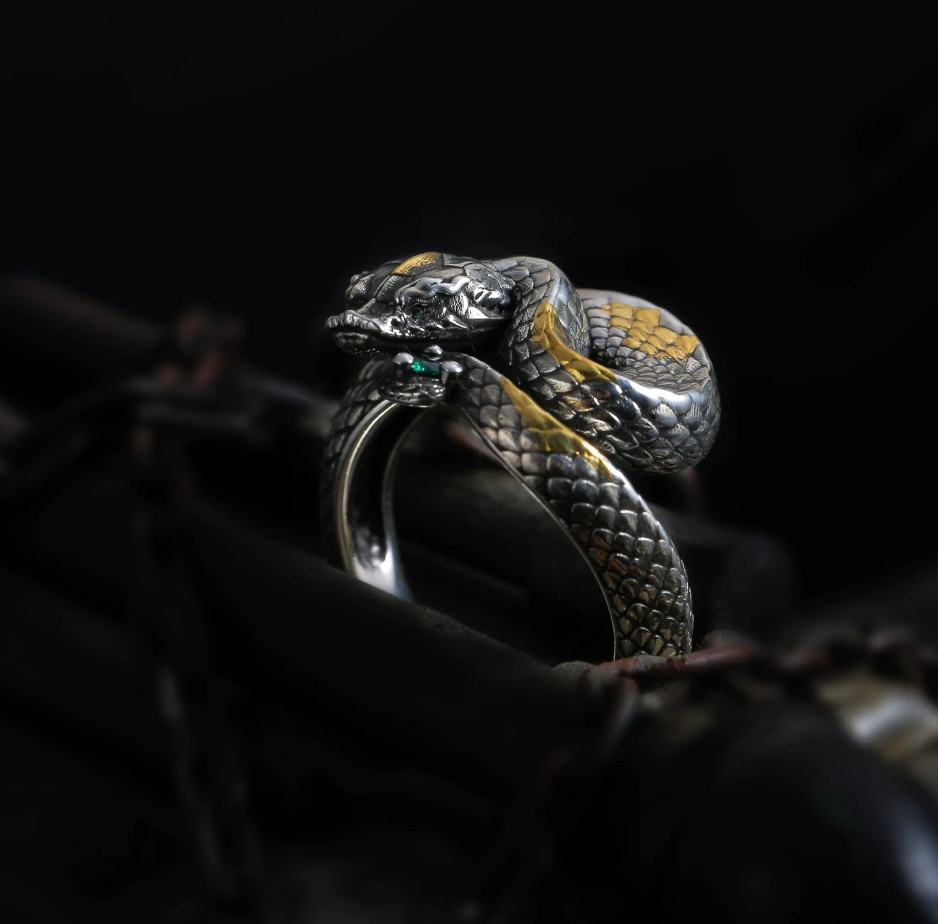Coiled Viper 925 Sterling Silver Biker Ring — view 2