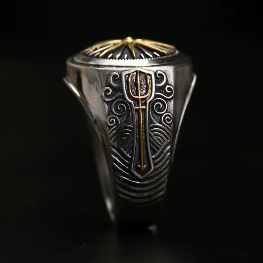Compass 925 Sterling Silver Biker Signet Ring — view 1
