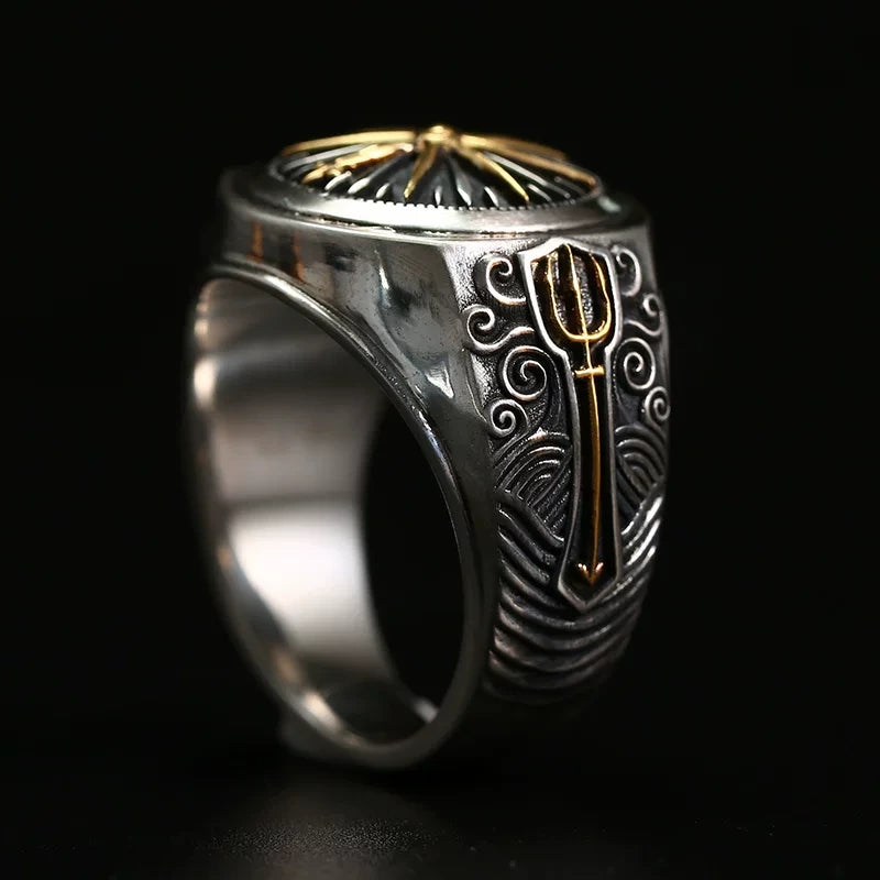Compass 925 Sterling Silver Biker Signet Ring — view 2