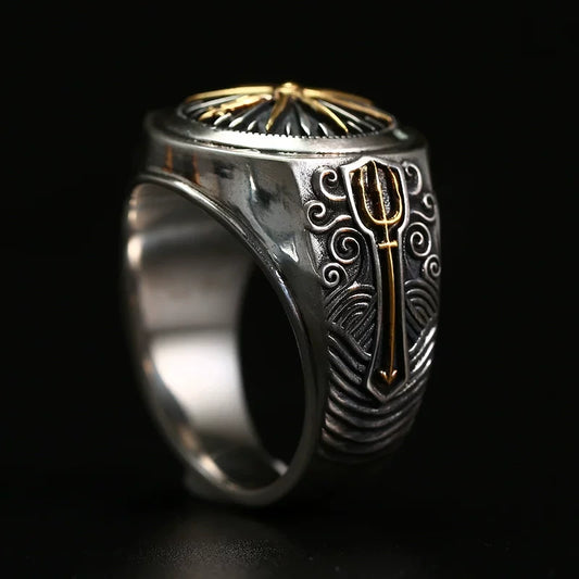Compass 925 Sterling Silver Biker Signet Ring — view 2