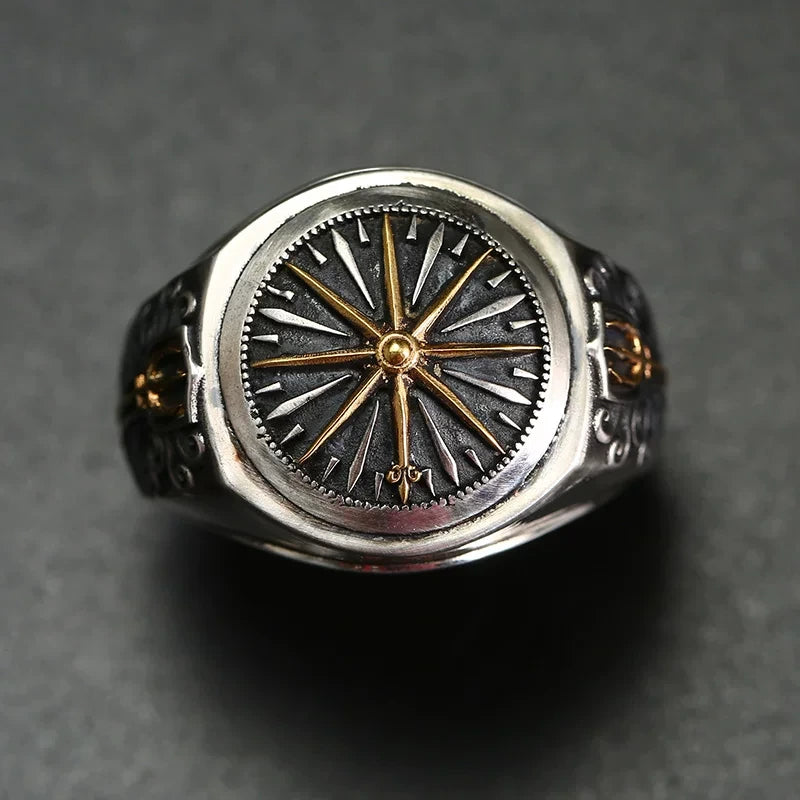Compass 925 Sterling Silver Biker Signet Ring — view 4