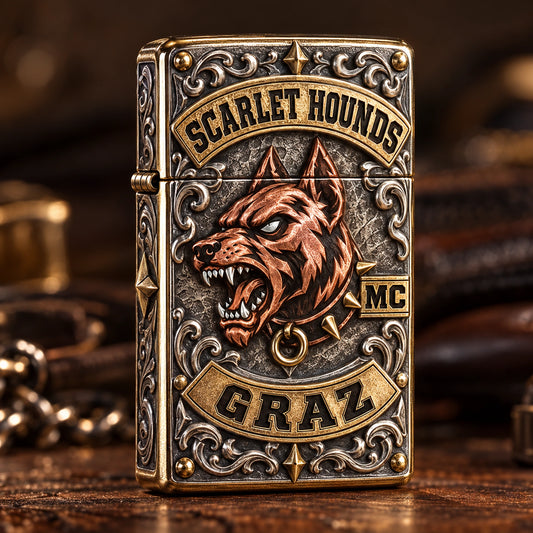 Red-brown copper club lighter with authorized dimensional emblem
