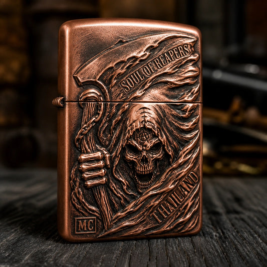 Red-brown copper club lighter with authorized dimensional emblem