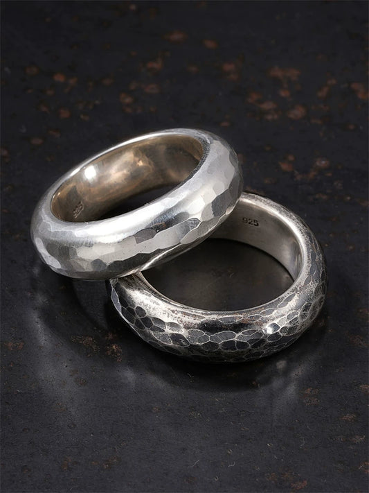 Couples Hammered 925 Sterling Silver Biker Band Ring product view 1