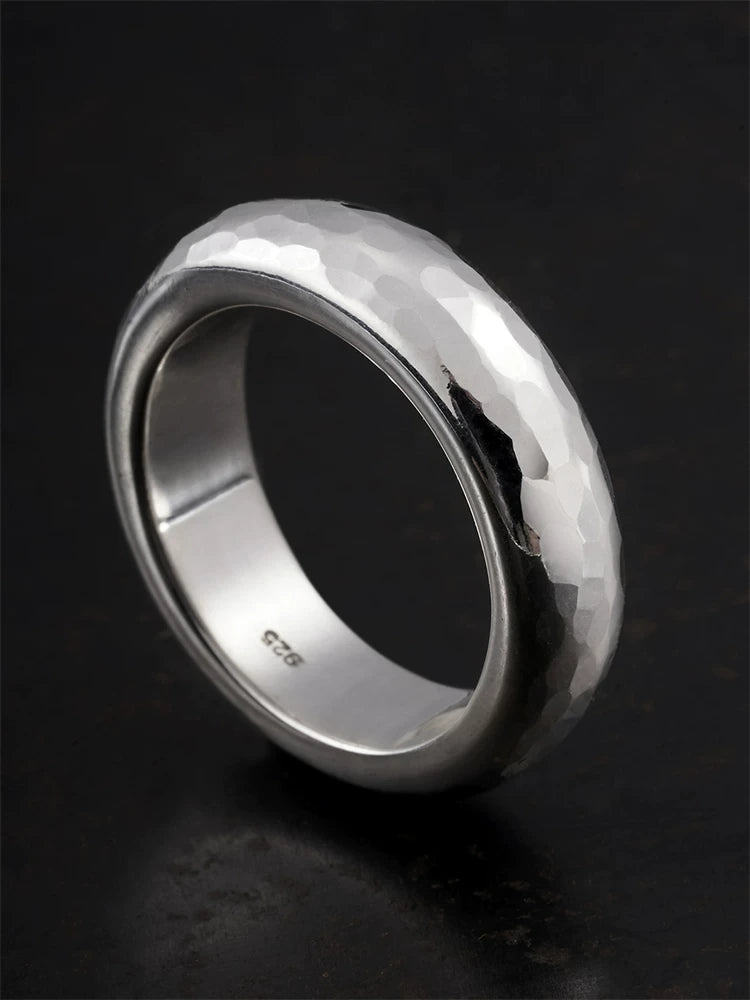 Couples Hammered 925 Sterling Silver Biker Band Ring product view 2