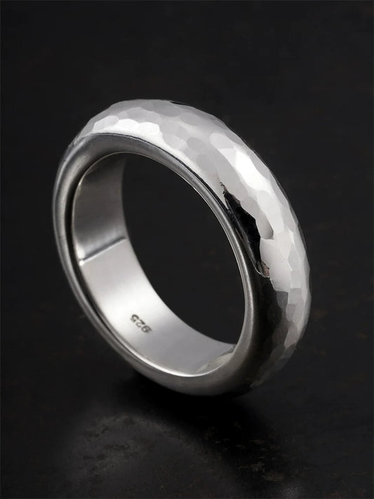 Couples Hammered 925 Sterling Silver Biker Band Ring product view 2