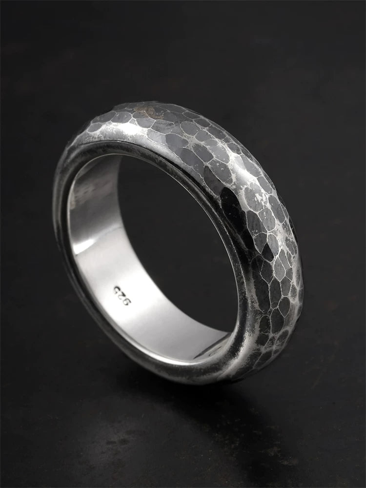 Couples Hammered 925 Sterling Silver Biker Band Ring product view 4
