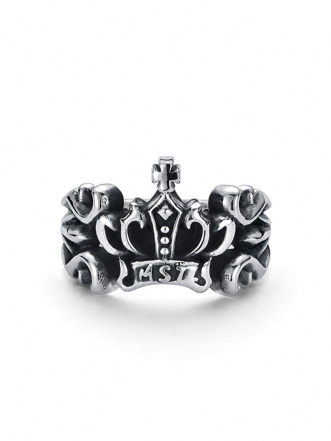 Cross Crown Sterling Silver Biker Ring - product view 5