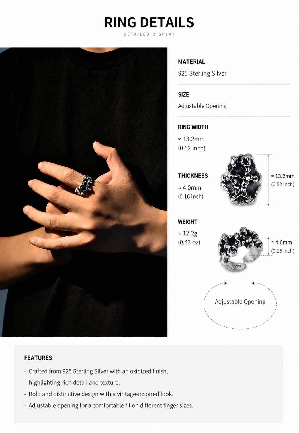 Cross Crown Sterling Silver Biker Ring - English product detail 9