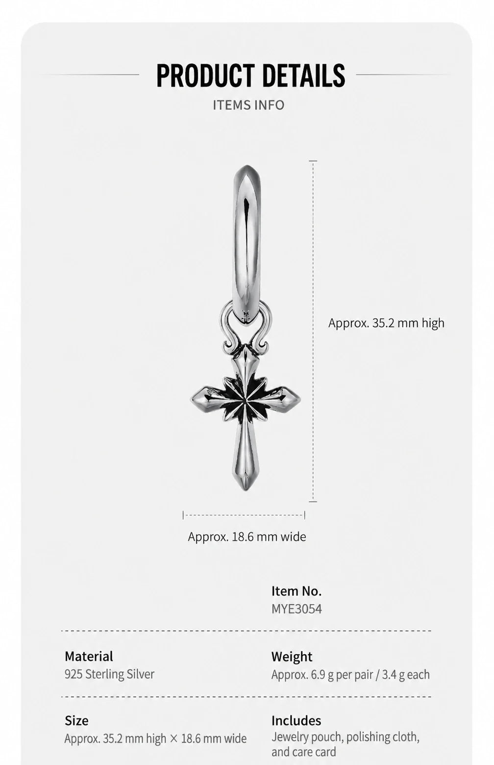 Sterling Silver Cross Drop Earrings - specifications