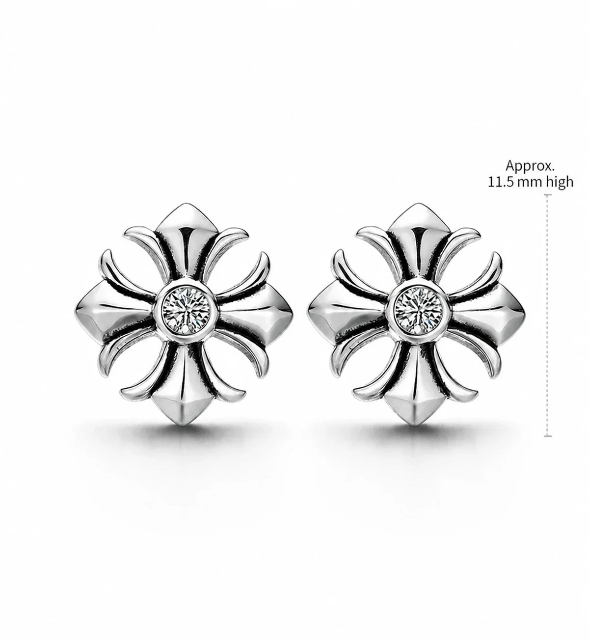 Cross flower stud earrings approximate 11.5 mm height