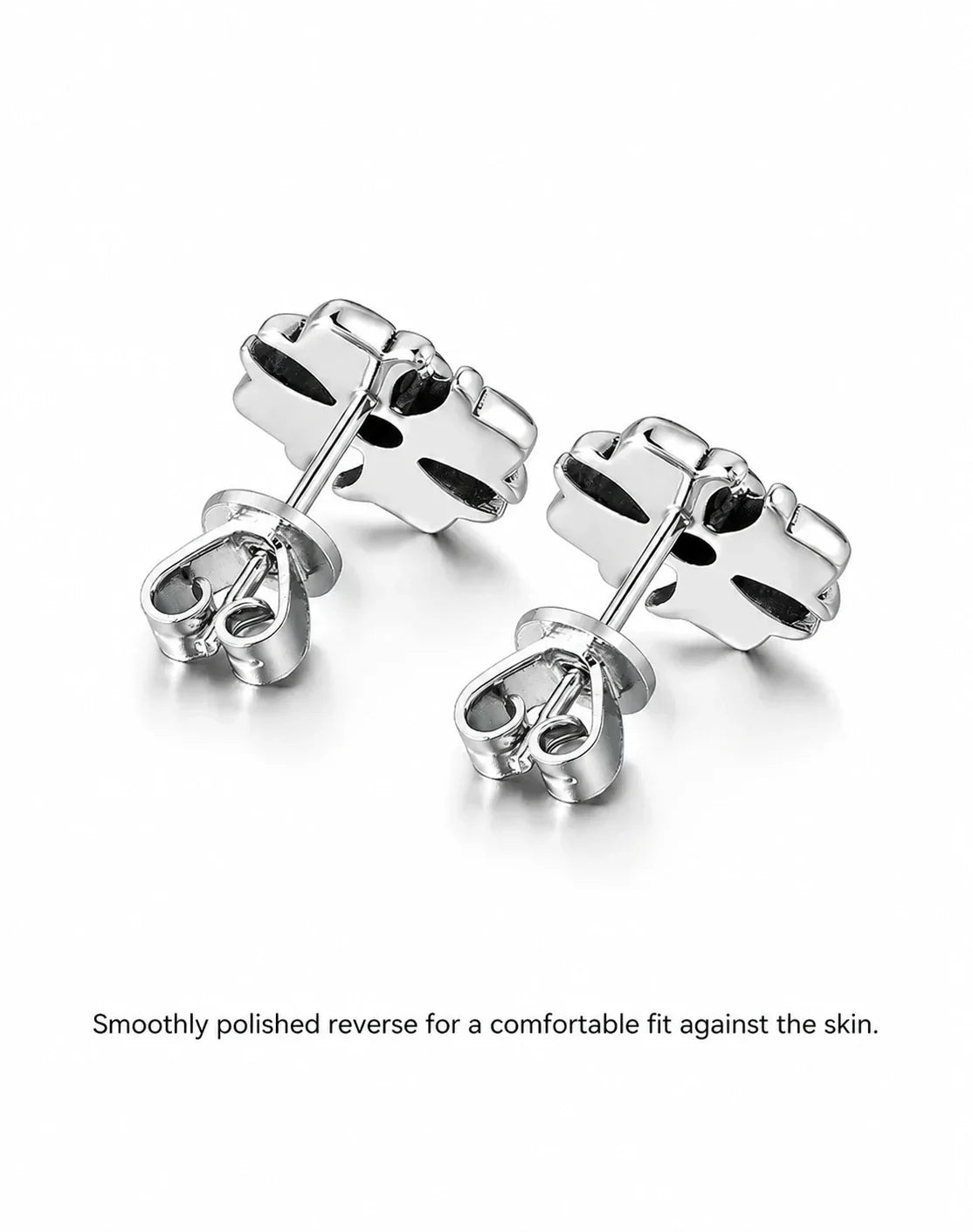 Cross flower stud earrings polished reverse and posts