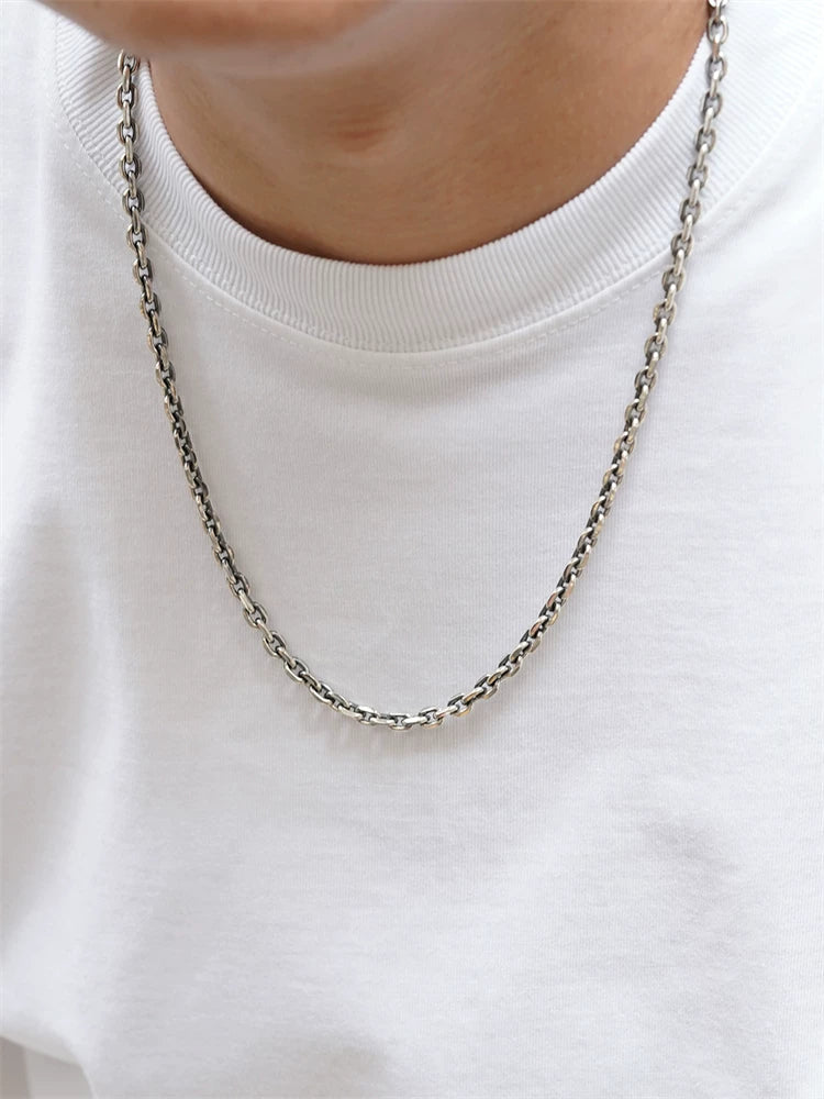 cross link sterling silver biker necklace view 3