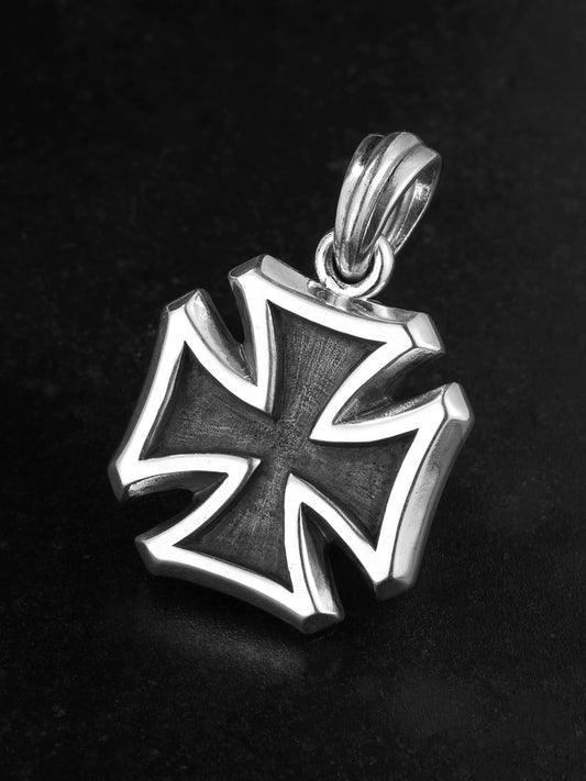cross medal sterling silver biker pendant product view 1