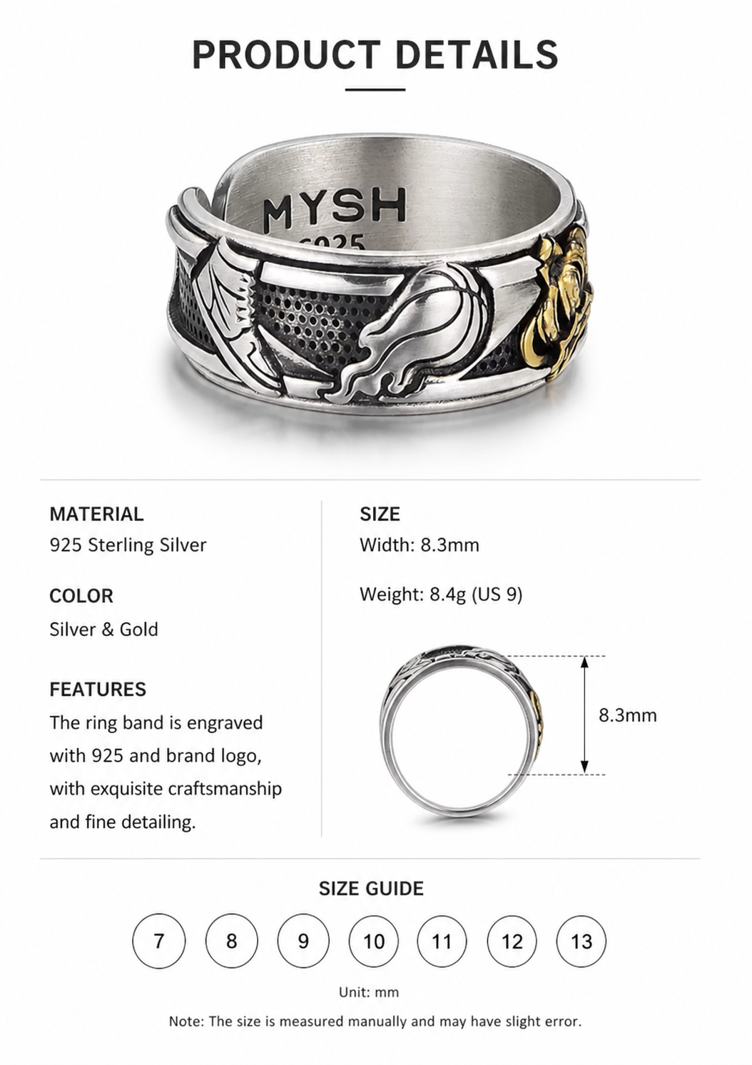 Crown Basketball Sterling Silver Ring - English product detail 10