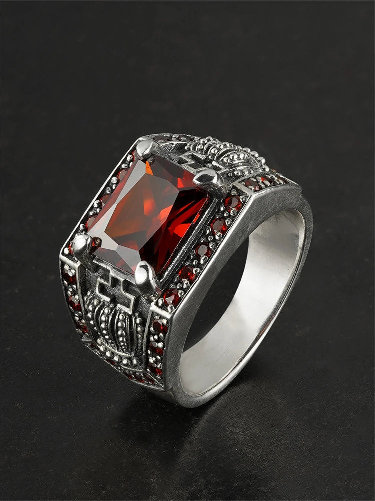 Crown Heart Red Gem 925 Sterling Silver Biker Ring product view 1