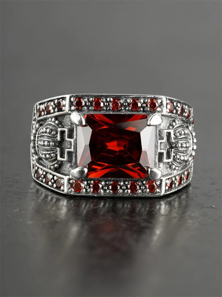 Crown Heart Red Gem 925 Sterling Silver Biker Ring product view 2