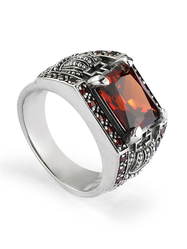 Crown Heart Red Gem 925 Sterling Silver Biker Ring product view 5