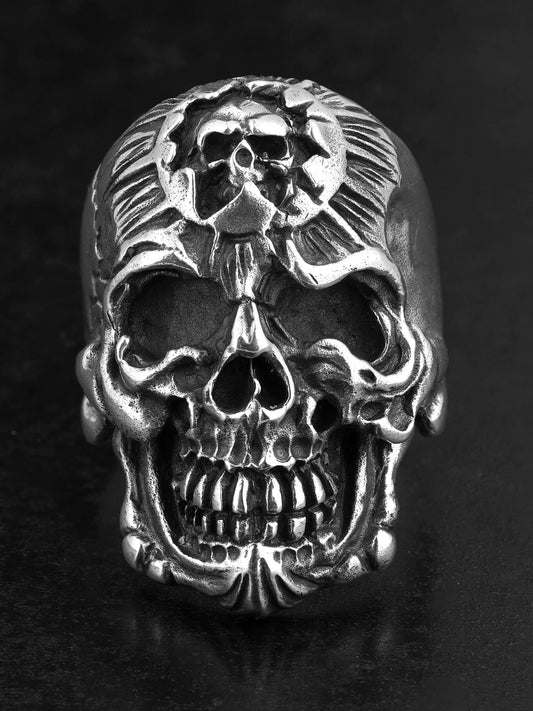Crowned Demon Skull 925 Sterling Silver Biker Ring product view 1
