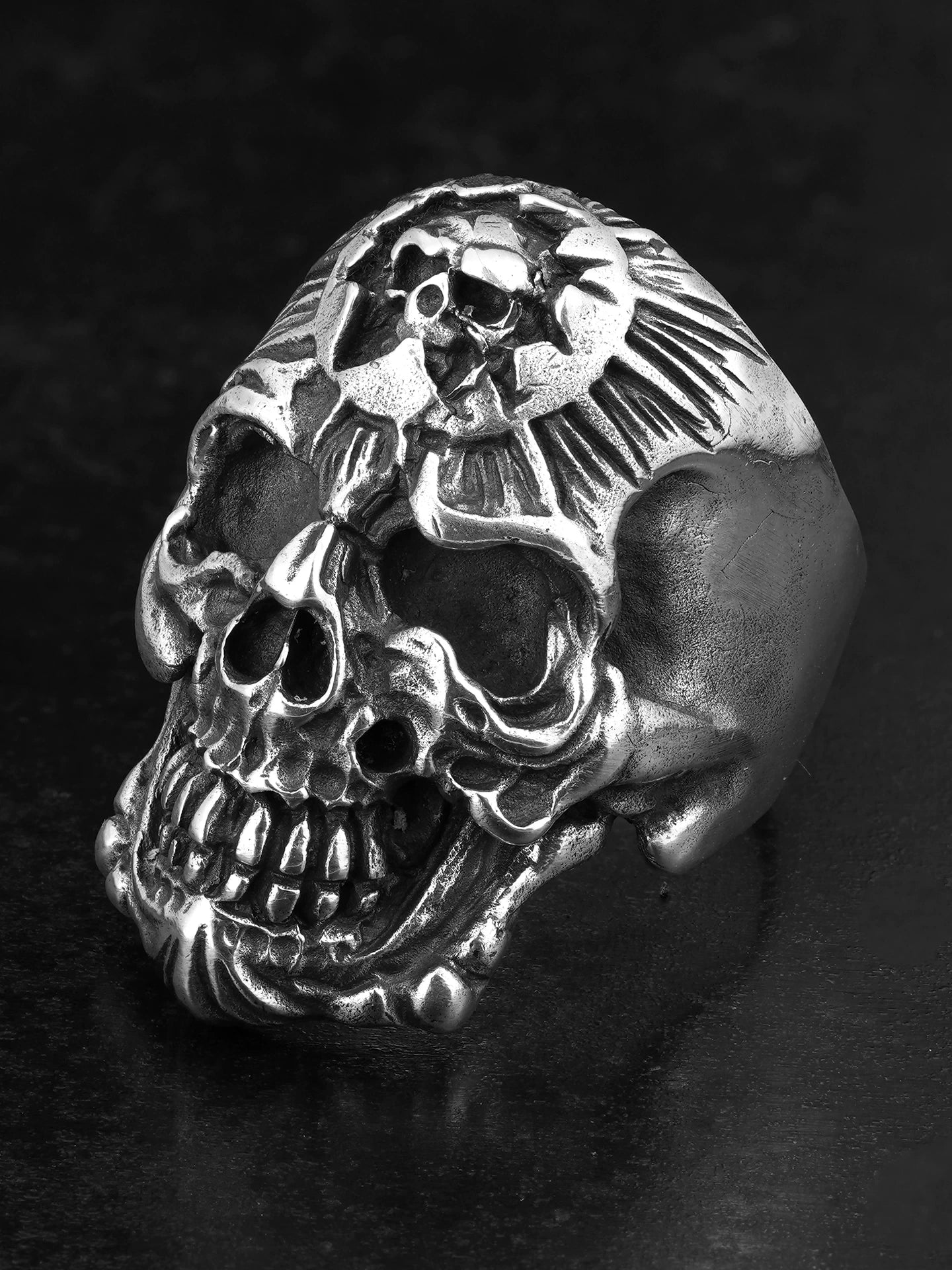 Crowned Demon Skull 925 Sterling Silver Biker Ring product view 2