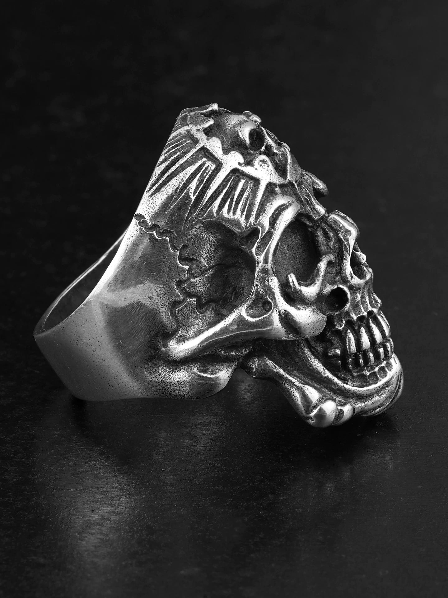 Crowned Demon Skull 925 Sterling Silver Biker Ring product view 3