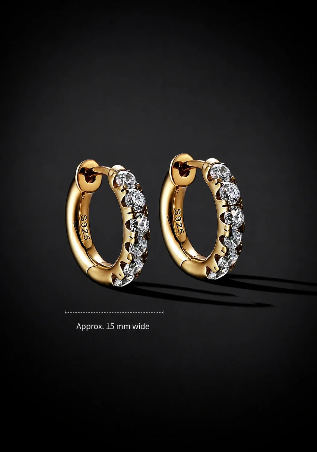 Sterling Silver Crystal Hoop Earrings - approximate 15 mm width