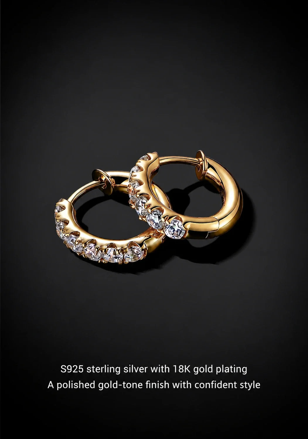 Sterling Silver Crystal Hoop Earrings - 18K gold-plated detail