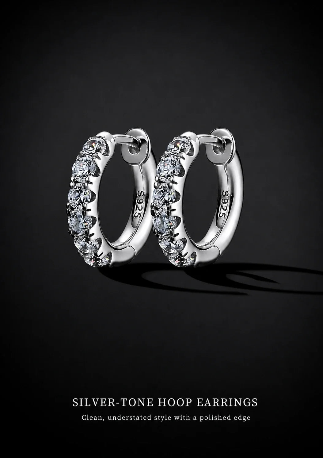 Sterling Silver Crystal Hoop Earrings - silver-tone detail