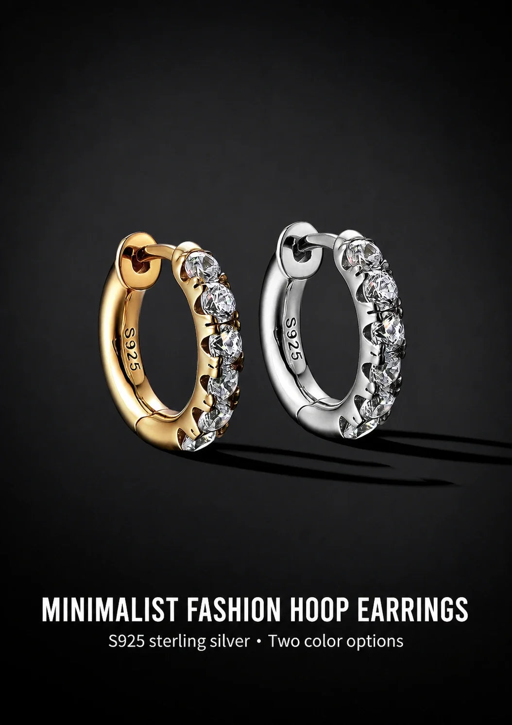 Sterling Silver Crystal Hoop Earrings - silver and gold-tone options