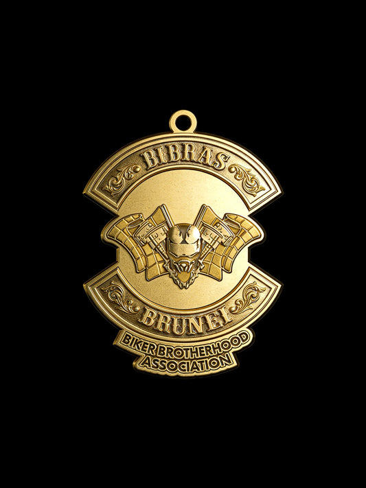 Custom bat crest motorcycle club pendant craftsmanship reference, front view