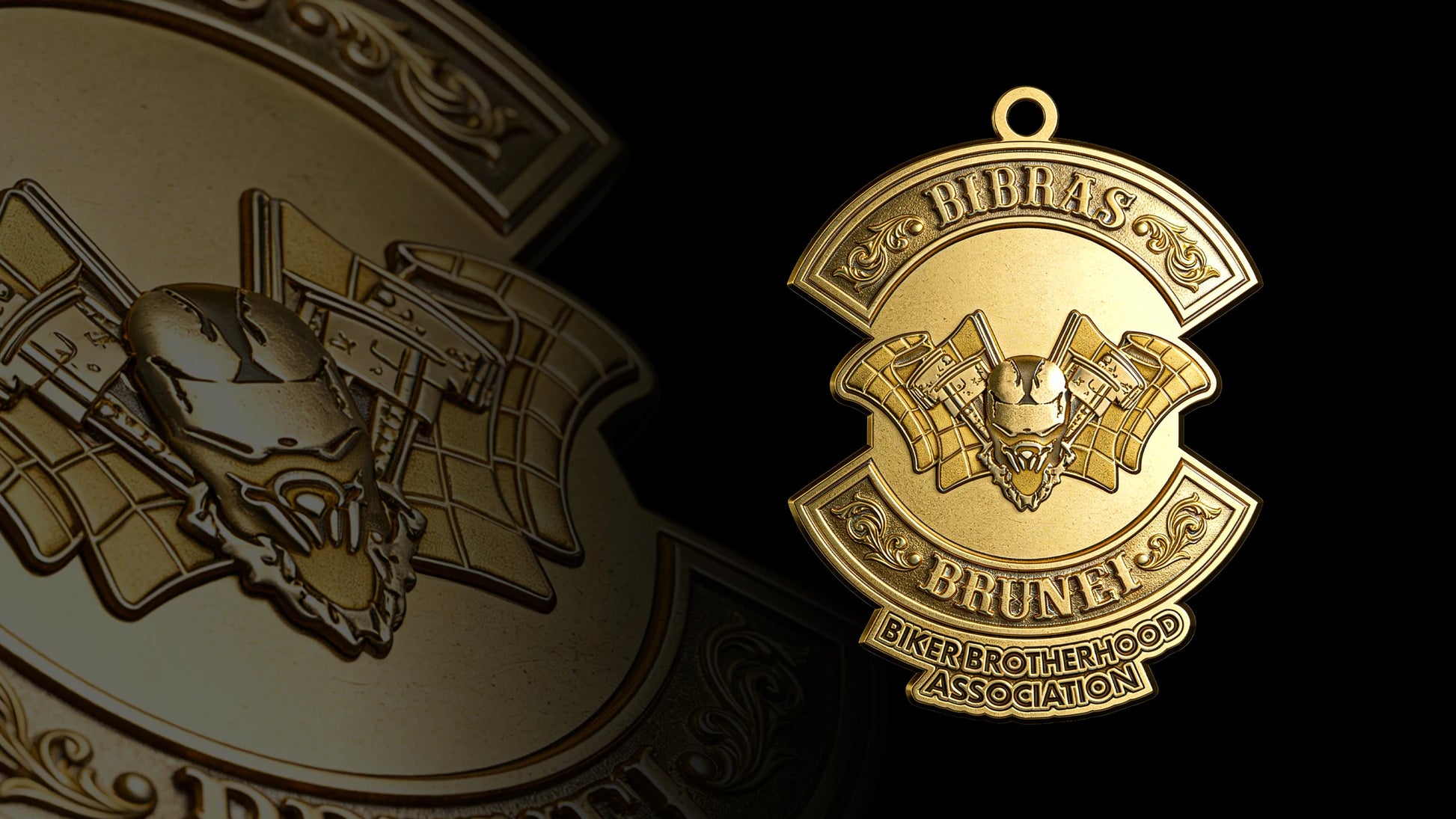 Custom bat crest motorcycle club pendant craftsmanship reference, gallery layout