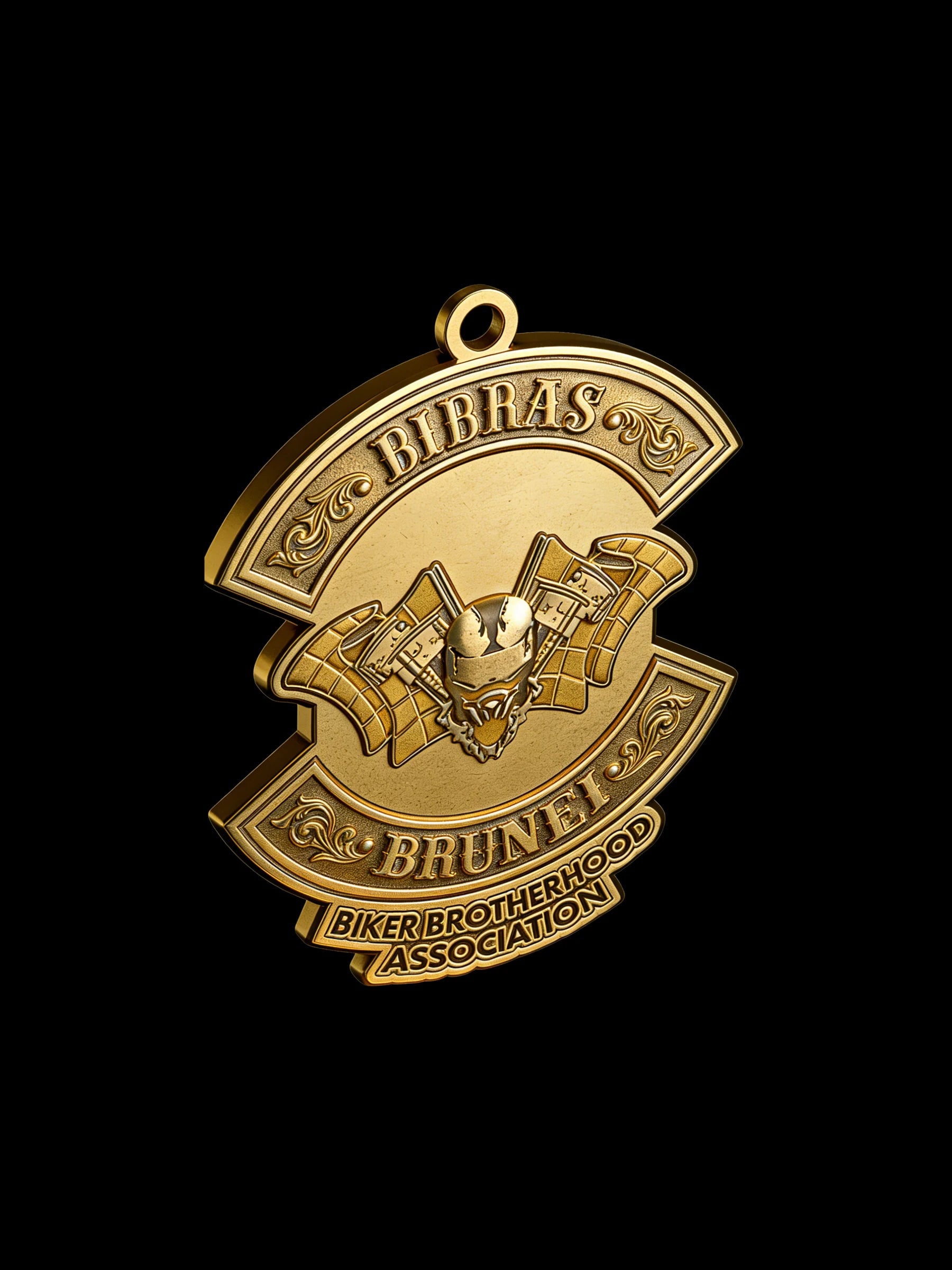 Custom bat crest motorcycle club pendant craftsmanship reference, side profile