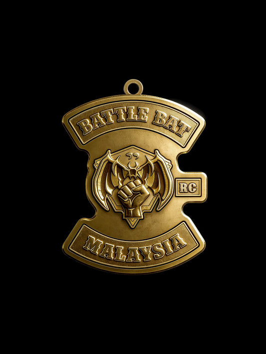 Custom battle helmet motorcycle club pendant craftsmanship reference, front view