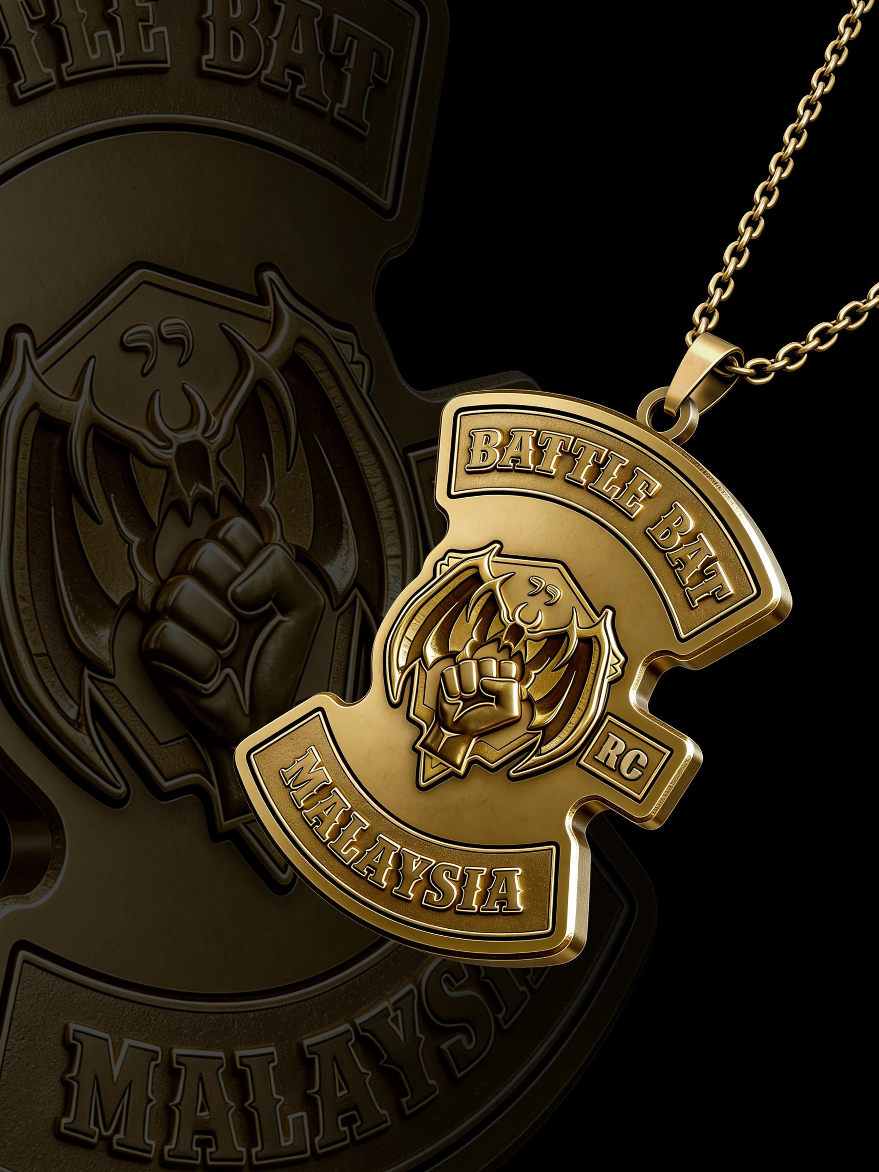 Custom battle helmet motorcycle club pendant craftsmanship reference, raised relief detail