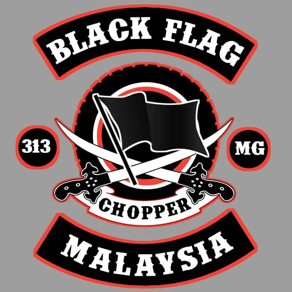 Black Flag motorcycle club logo supplied as a display-only design reference