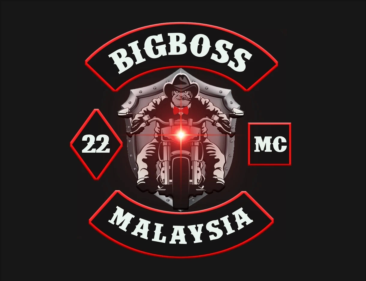 Boss Helmet motorcycle club logo supplied as a display-only design reference