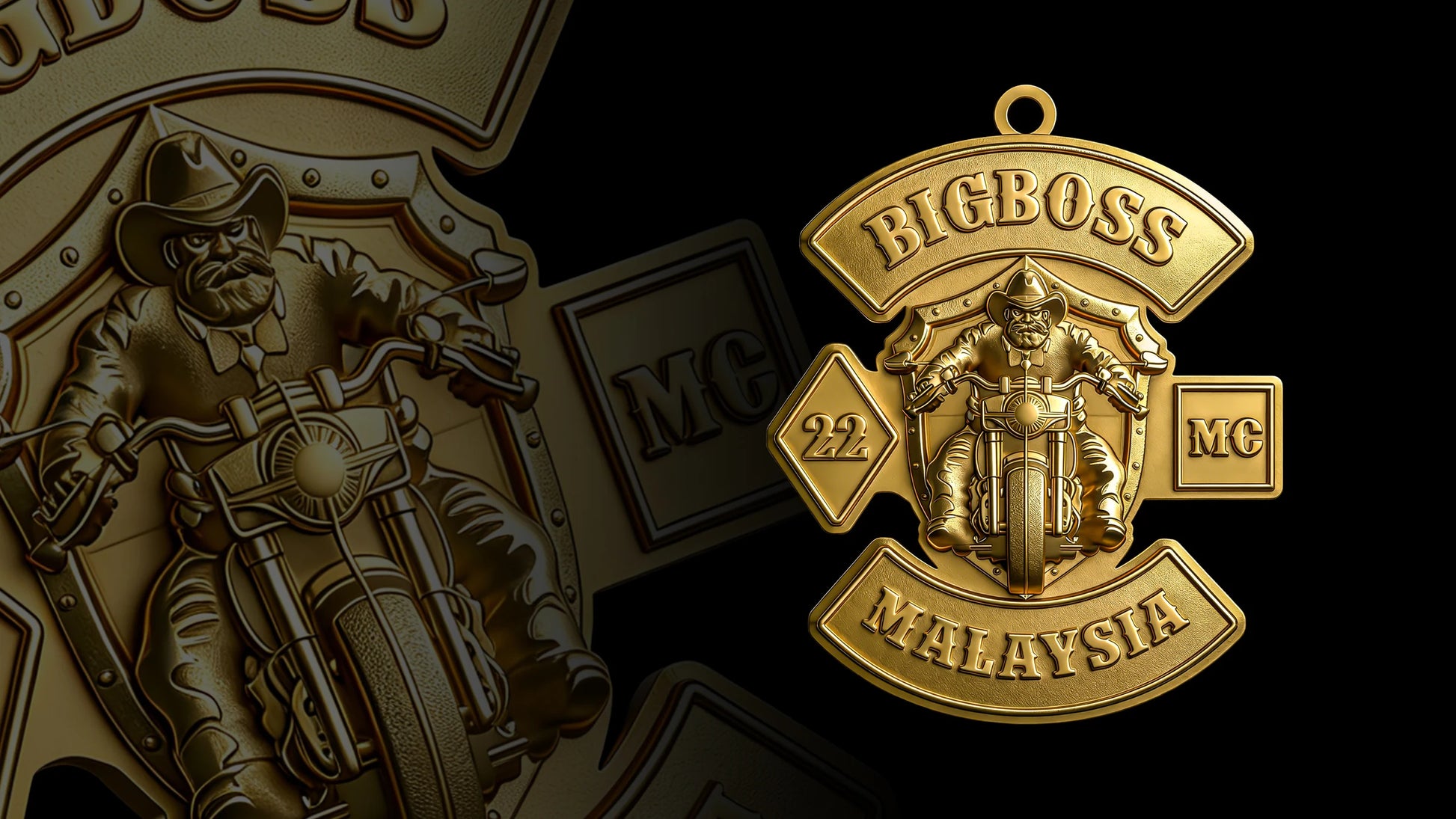 Custom boss helmet motorcycle club pendant craftsmanship reference, gallery layout